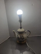 Teapot Table Lamp Floral Ceramic Blueberry Cottagecore Euc Stoneware 