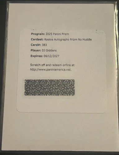 DJ GIDDENS RC 2025 PANINI PRIZM NO HUDDLE DISCO ROOKIE AUTO