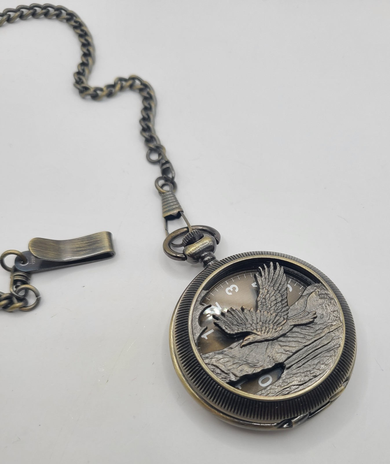 Unsigned Brass Eagle Openwork Pocket Watch & 16" … - image 1