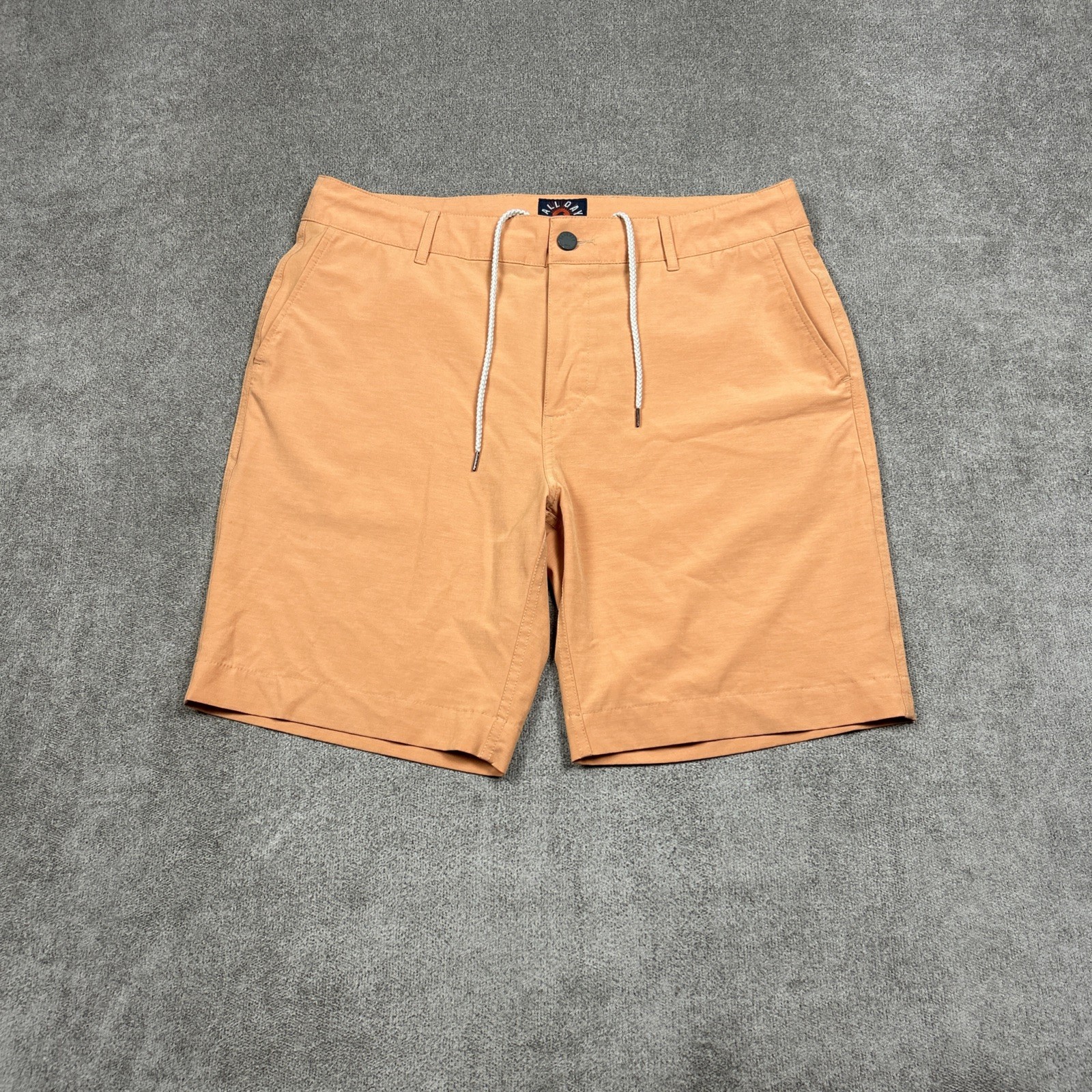 Faherty Mens All Day Shorts Drawstring Button Zipper Chino Orange Sz 34 x 8.5