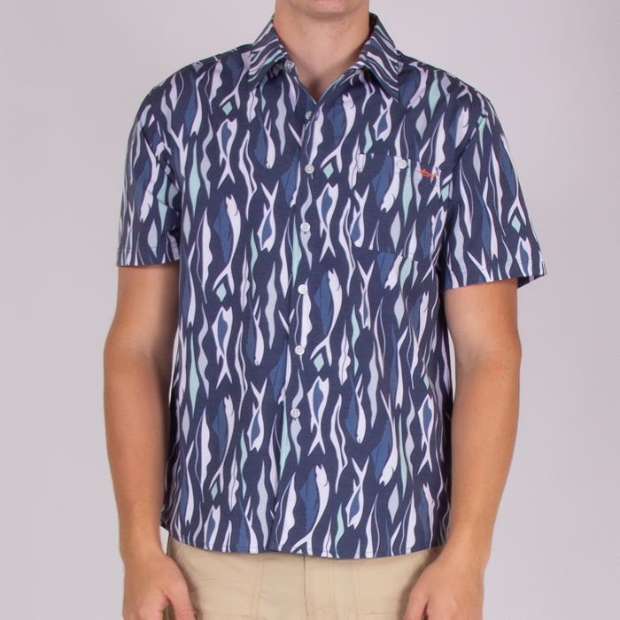 Мужская рубашка Salt Life обычного покроя с коротким рукавом и пуговицами на пуговицах небольшого размера синего цвета Стрейч