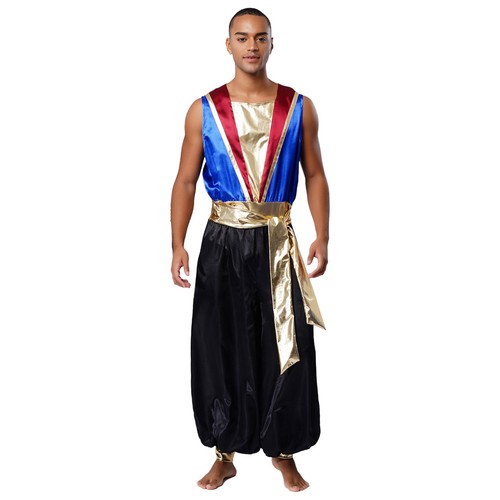 Mens One Piece Christmas Jumpsuit Arabian Outfits Metallic Belted Costume Top - Picture 13 of 72