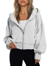 Hoodies for Women Full Zip Up Cropped Sweatshirts Jackets Casual Comfy Gym To...