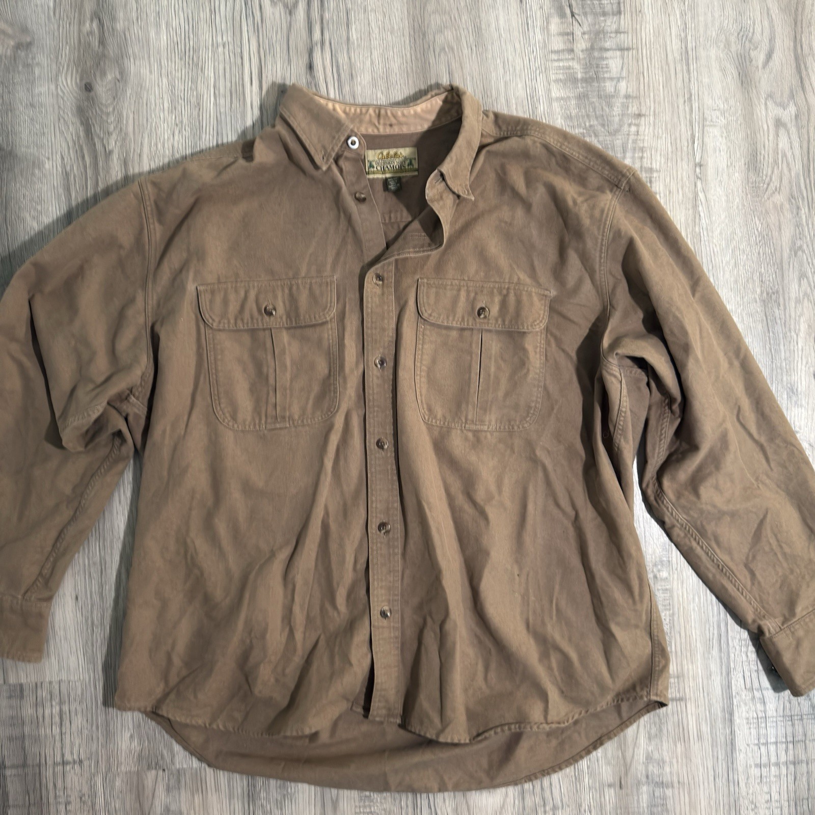 Cabela’s Chamois Cloth Shirt Men’s XL Brown Button Up Heavy Work Shirt Outdoor
