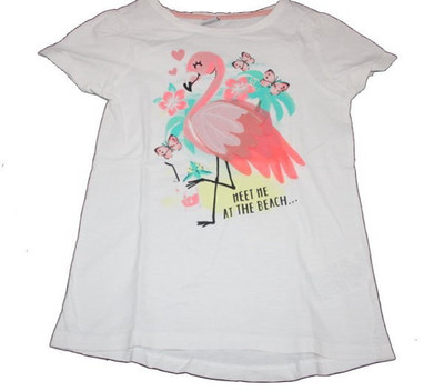 T-SHIRT SHIRT WEISS FLAMINGO MEET ME AT THE BEACH YFK Gr. 134 140 wie NEU