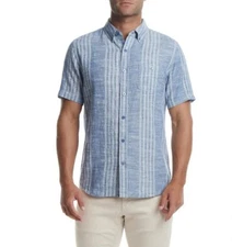 weatherproof vintage men's short sleeve washable linen woven shirt