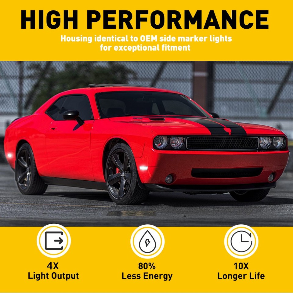 For 2008-14 Dodge Charger 11-14 Challenger LED Rear Bumper Side Marker Light EPI