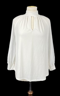 NWT New NY&C 7th Ave Womens L White Mock Neck Keyhole Blouse Balloon Top $49.95