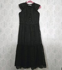 Chico's Women’s Dress Size 0 Eyelet Tiered Sleeveless Midi Elegant Black Dress 