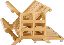 Bamboo Dish Drying Rack with Utensil Holder, Collapsible Wooden Dish Drainer Rac