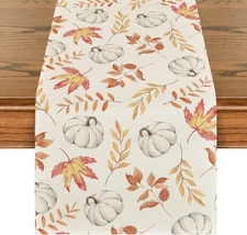 Artoid Mode Orange Pumpkins Fall Maple Leaves Fall Table Runner, Seasona