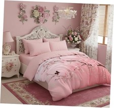 Cherry Blossom Comforter Set,Pink Floral Bedding Set Queen Cherry 01
