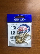 Eagle Claw Lazer Sharp 4/0 Circle Live Bait & Chunk Bait Gold Hooks Qty. 10