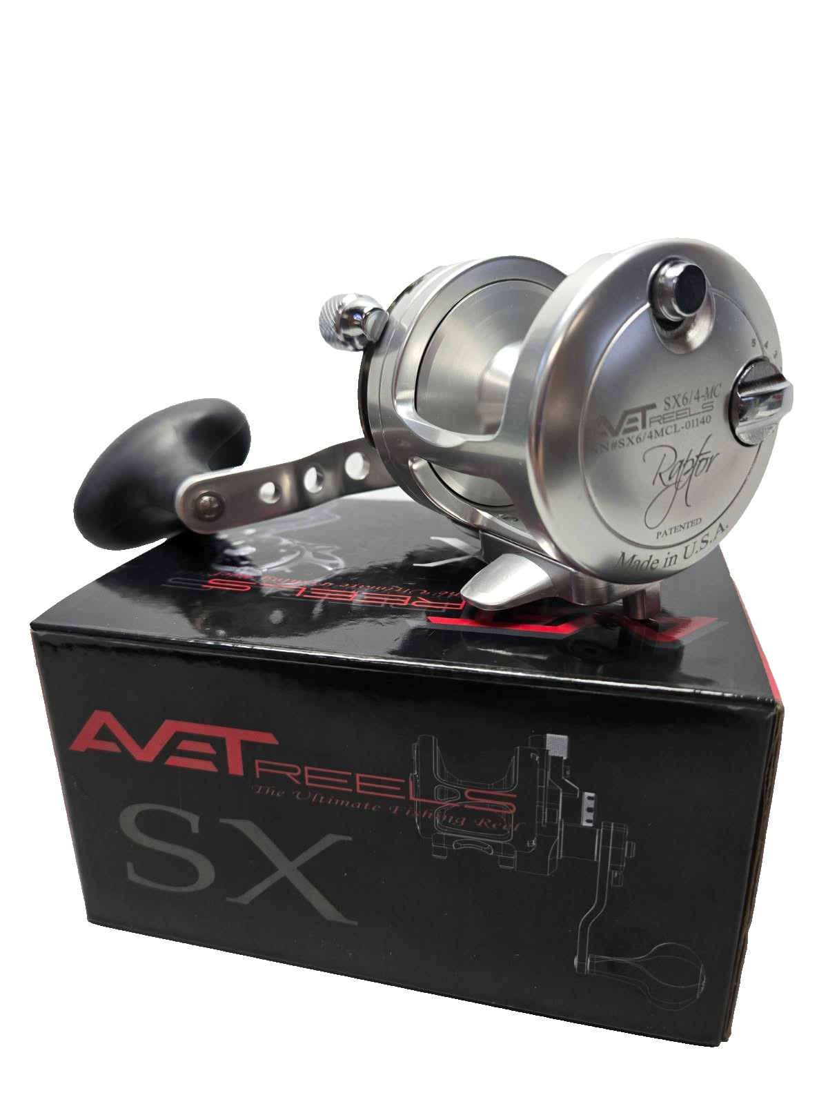 Avet SX6/4 Magic Cast RAPTOR W/ GP  2-Speed Lever Drag Casting Reel - SILVER  LH