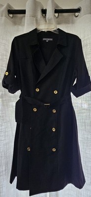 NEW Sharagano Double Breasted Trench Dress, Black, Size 14 