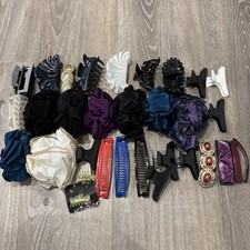 Vintage Lot Of Ruffled Hair Bow Satin Chiffon Metallic French Clips 1980s Retro