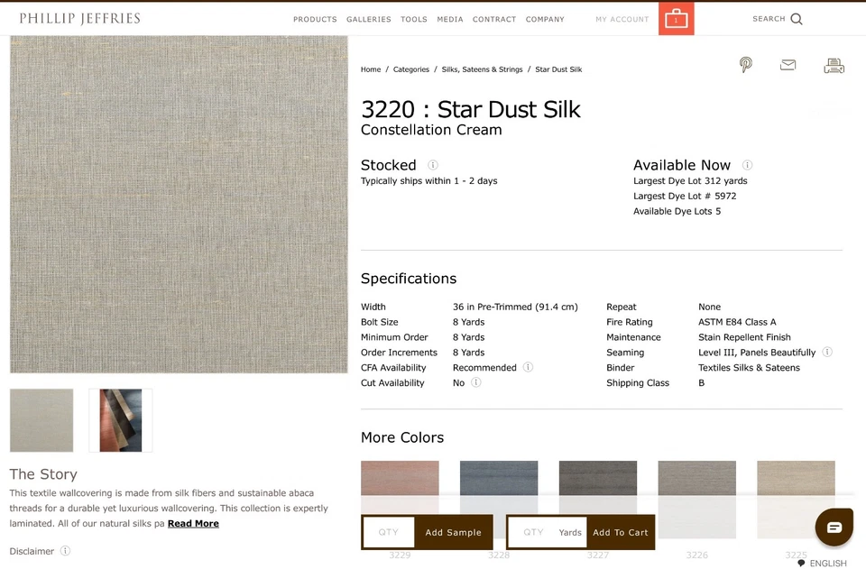 Papel pintado de ábaca 8YD PHILLIP JEFFRIES 3220 STARDUST SILK $1000 venta al por menor 32YD disponible Foto 4 de 4