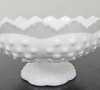 VINTAGE FENTON WHITE MILK GLASS HOBNAIL 6  CANDLE BOWL W/ FENTON STICKER