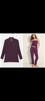 Soma Cool Nights Blackberry Wine Ribbed Cardi +Pant Set XL nwt