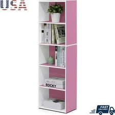 5-Tier Wood Bookshelf Tall Storage Organizer Home Office Nursery Modern Design