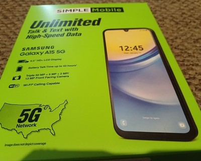 Samsung Galaxy A15 5G Simple Mobile Triple Camera 64GB Black Large Battery