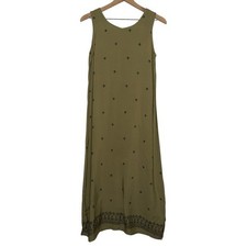 Boho Floral Flowy Olive Green Sleeveless Rayon Dress Christopher & Banks