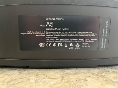 Bowers & Wilkins A5 Wireless Music System w/ Power Cord / HiFi
