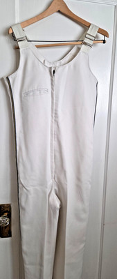 Vtg 60s FRUHAUF Marching Band White Overalls Blue & Gold Stripe Zip Front