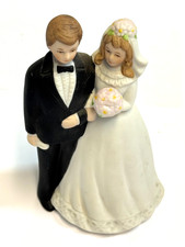 VINTAGE LEFTON WEDDING CAKE TOPPER BRIDE AND GROOM 4.5" TALL VERY GOOD COND
