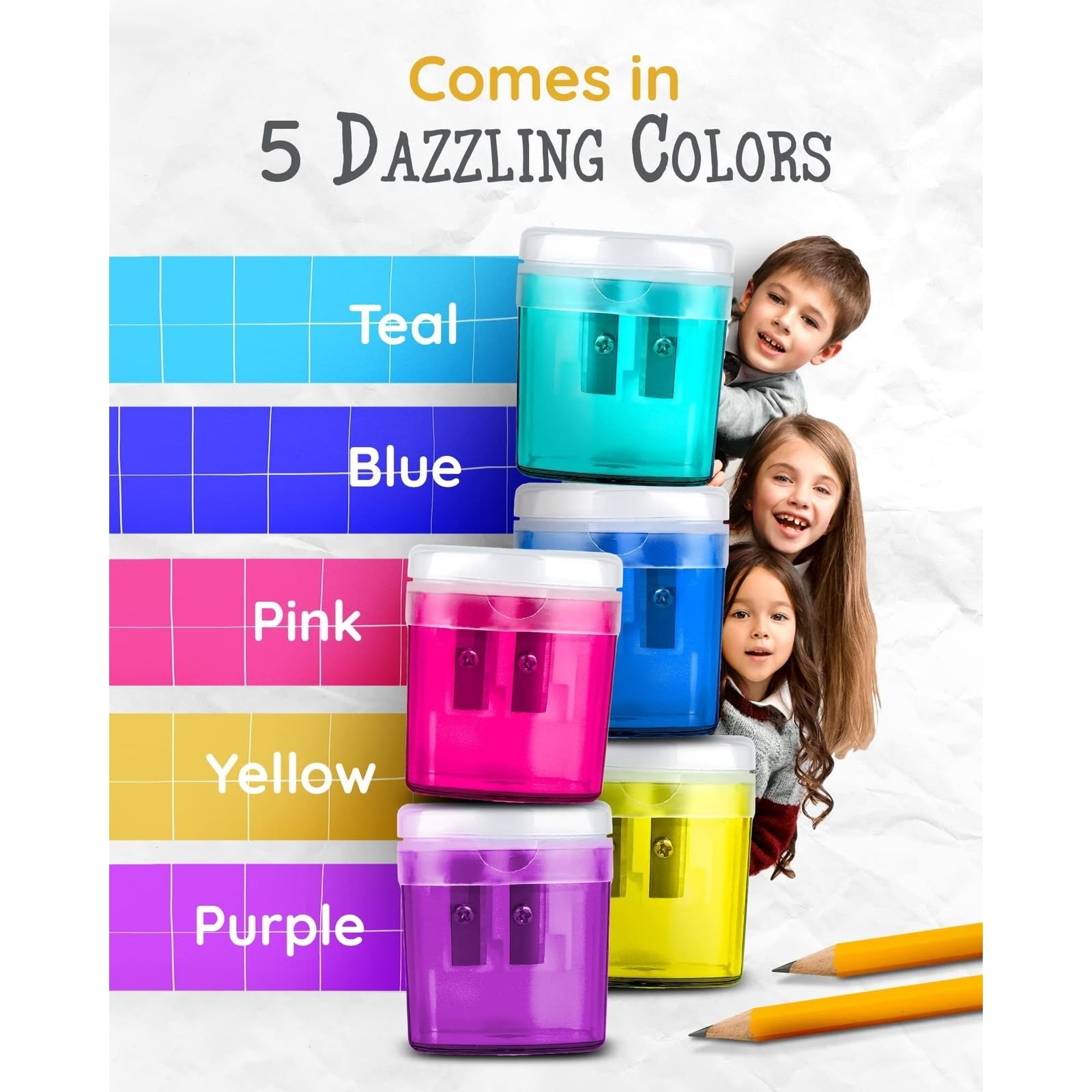 Bulk Pencil Sharpeners for Classroom - Double Hole, Plastic, Multicolor, 100-...