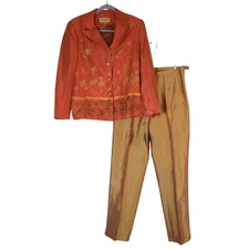 Vintage 90s Y2K Bergamo SILK Blend Pant Set Shirt Iridescent Shimmer 12 Boho