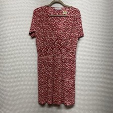 Mango MNG Floral Red Marita Retro Print Boho Smocked V-Neck Midi Dress Women 10