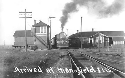 Railroad Train Station Depot Mansfield Illinois IL - Reprint
