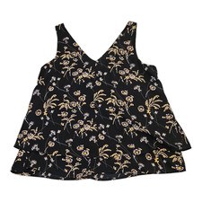 LOFT XS Dark Blue V-Neck Sleeveless Floral Shirt