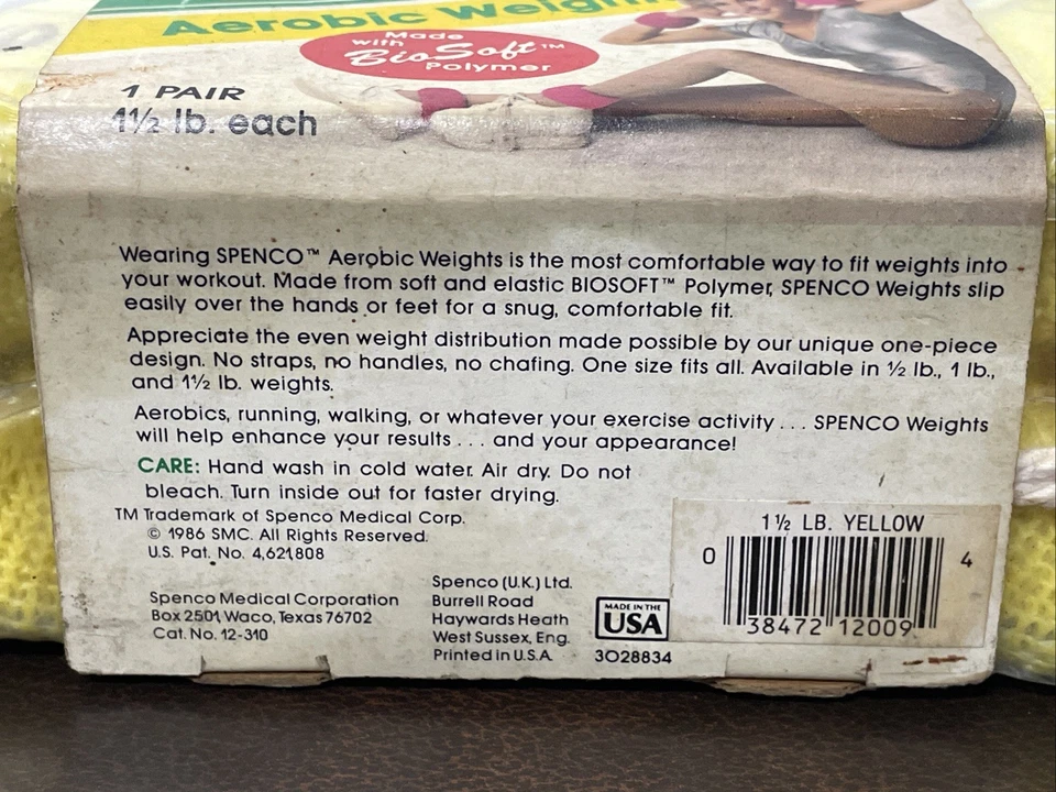 Spenco 1986 aeróbico tobillo muñeca pesas paquete original - hecho en EE. UU. RARO DE COLECCIÓN Foto 3 de 4
