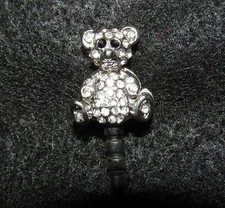 1 Cellphone 3.5mm Rhinestone Dust Plug Cute Silver Bear