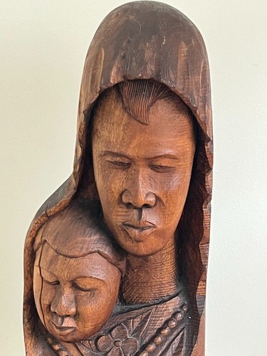Haitian Artist Roger Francois 1960's Large 20" Wood Carving of Mother & Child - Picture 2 of 17