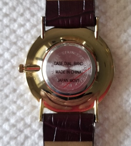 NWOT Cambridge Gold Tone Watch Brown Faux Leather Band 6"-7.5" New Battery - Picture 4 of 4