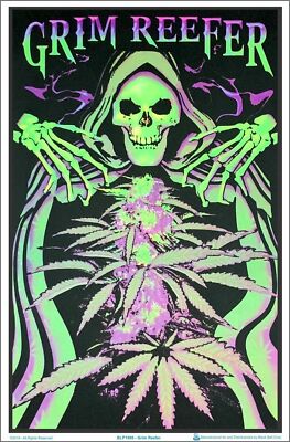 GRIM REEFER - BLACKLIGHT POSTER - 23'' X 35'' INCHES FLOCKED TRIPPY