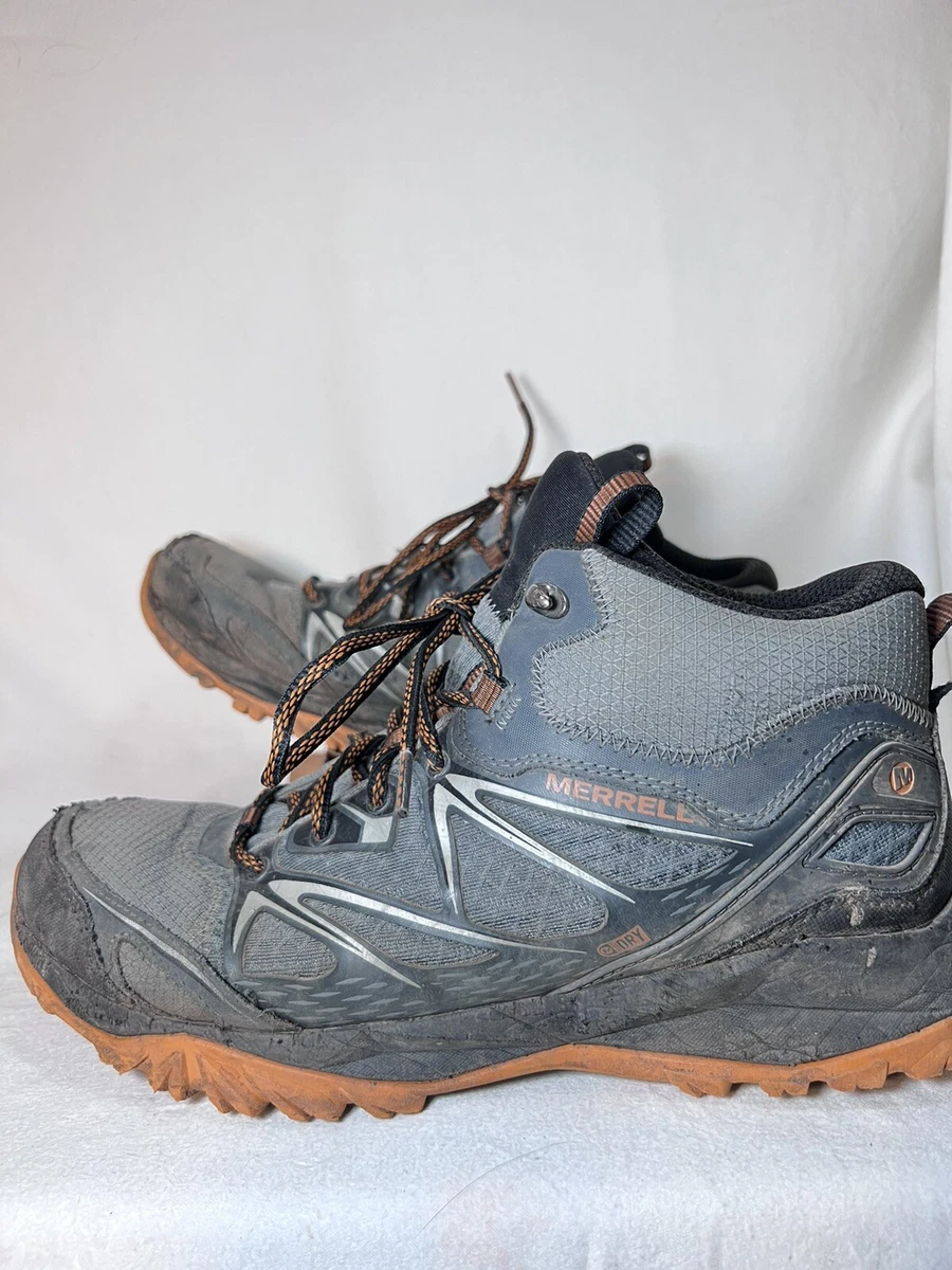 Merrell Mens 9.5 Boots Capra Bolt Mid Waterproof Gray Orange Hiking Gray J35983 eBay
