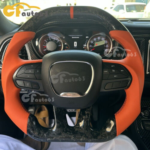 Forged Carbon Fiber Flat Steering Wheel Fit 15+ Dodge Challenger Charger SRT - Foto 2 di 12