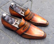 Handmade Men's Leather Brown Stylish Fashion Loafers  Slip Ons Dress Shoes-1002