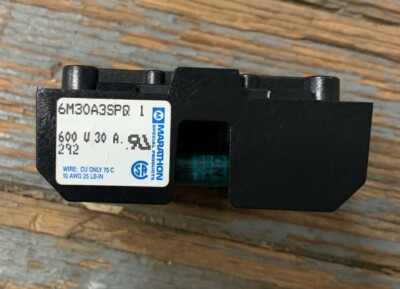 MARATHON 6M30A3SPQ FUSE HOLDER 600V 30A WITH TRON FUSES FNQ-30 500V 10KA