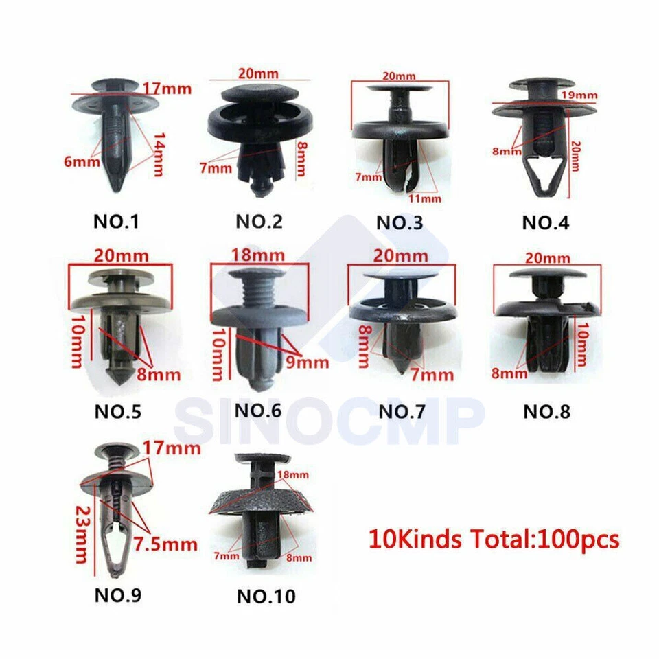 Juego de 100 remaches de tornillo para maletero guardabarros de parachoques de coche para clip de sujetador de plástico automático Foto 3 de 4