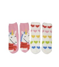 Girl's Cozy Crew Socks XS/S Shoe Size11-1 2 Pair Unicorn Hearts Little Girl
