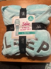 Justice Girls Pajamas Set IcedAqua 12/14 Plush Cozy Sleepwear 2 Pieces Top Pants