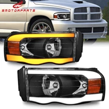 LED Bar DRL Headlight Sequential Turn Signal For 2002-2005 Dodge Ram Pickup