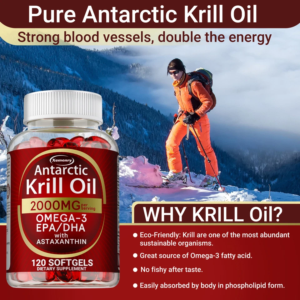 Antarctic Krill Oil - Omega-3 EPA, DHA, Astaxanthin, Anti Aging, Memory Support - Image 3 of 4
