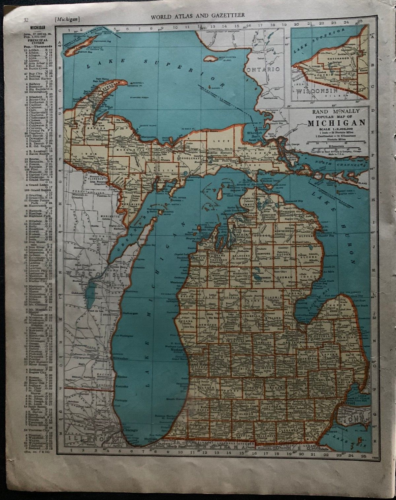 1938 Collier's World Atlas & Gazetteer - 11 x 14 Map of Michigan & Massachusetts - Picture 1 of 2