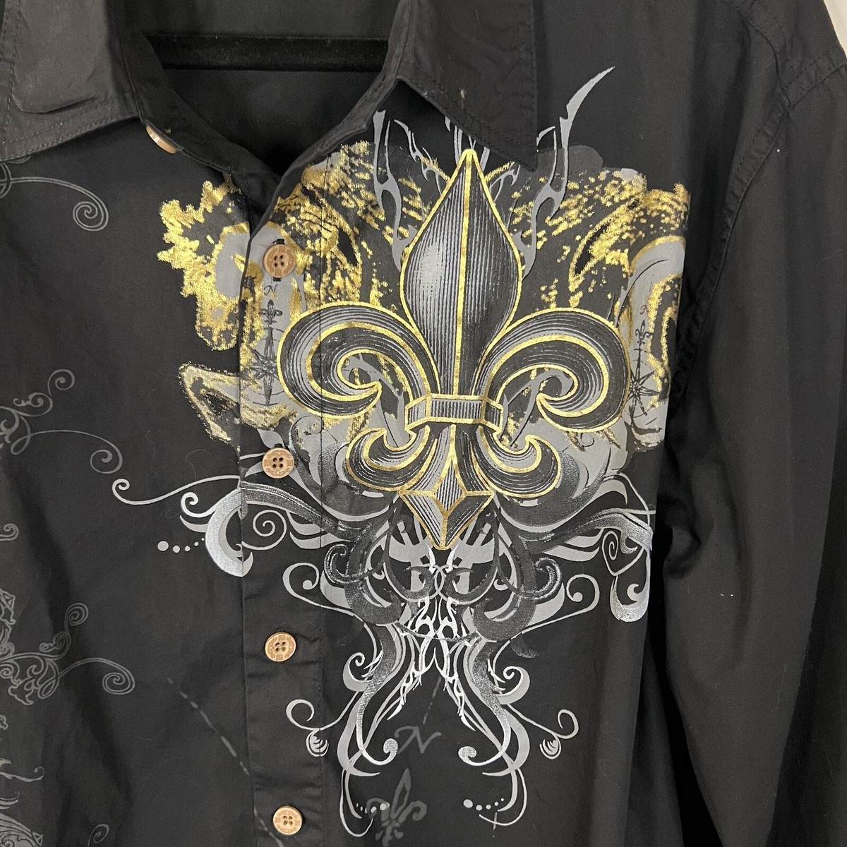 Brad Butter Mens Shirt Black Button Front L/S Graphic Sz XXL